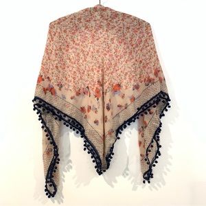 Floral Beige Scarf with Black Accents